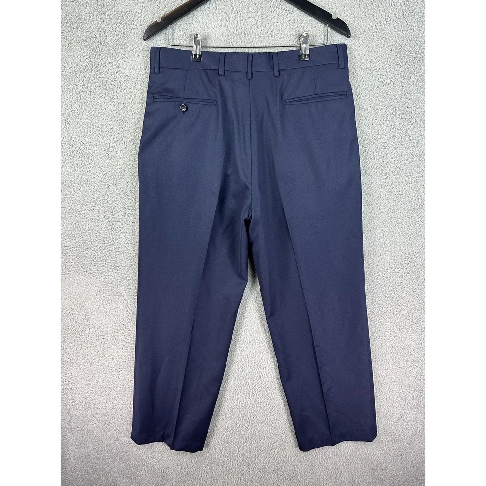 Jos. A. Bank Dress Pants Mens 34R Navy Blue Pleated Slacks Made in Italy Office